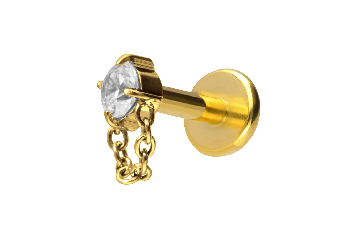 Titan Labret Piercing mit Push Fit KRISTALL + KETTE
